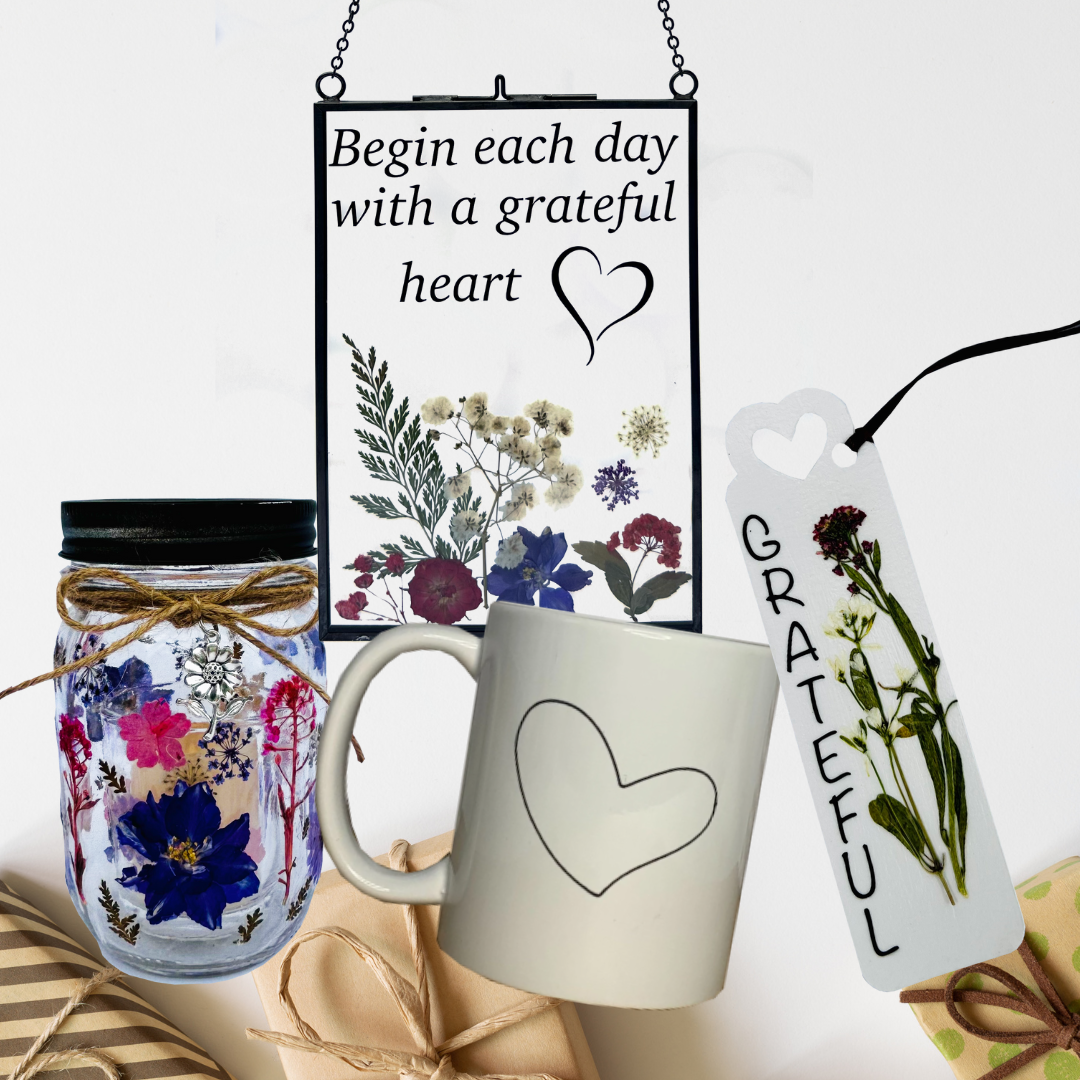 Grateful Heart Bundle:  Motivational Frame, Mug, Candle, and Bookmark