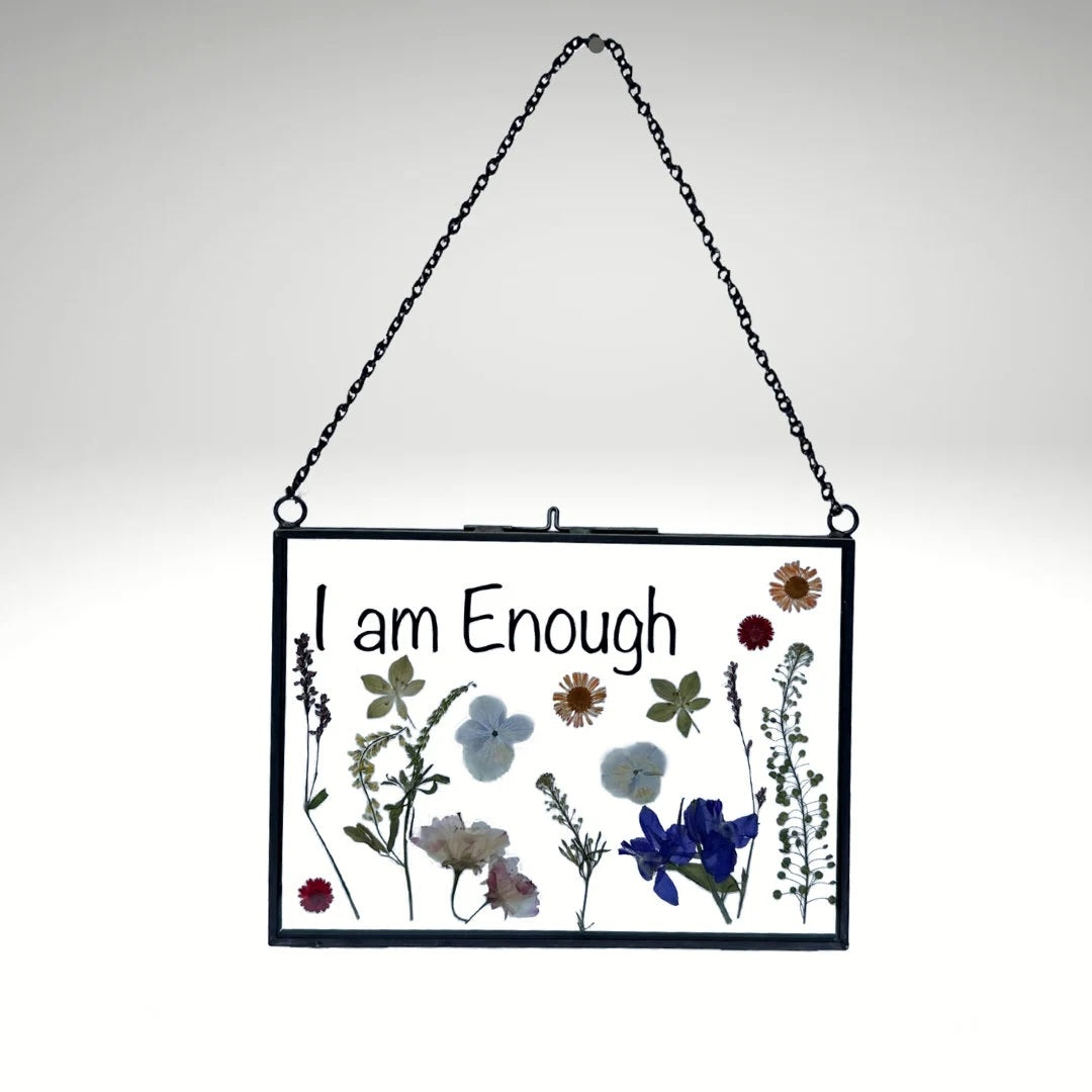 Group Pressed Flowers with Affirmations Double Glass Float Frame