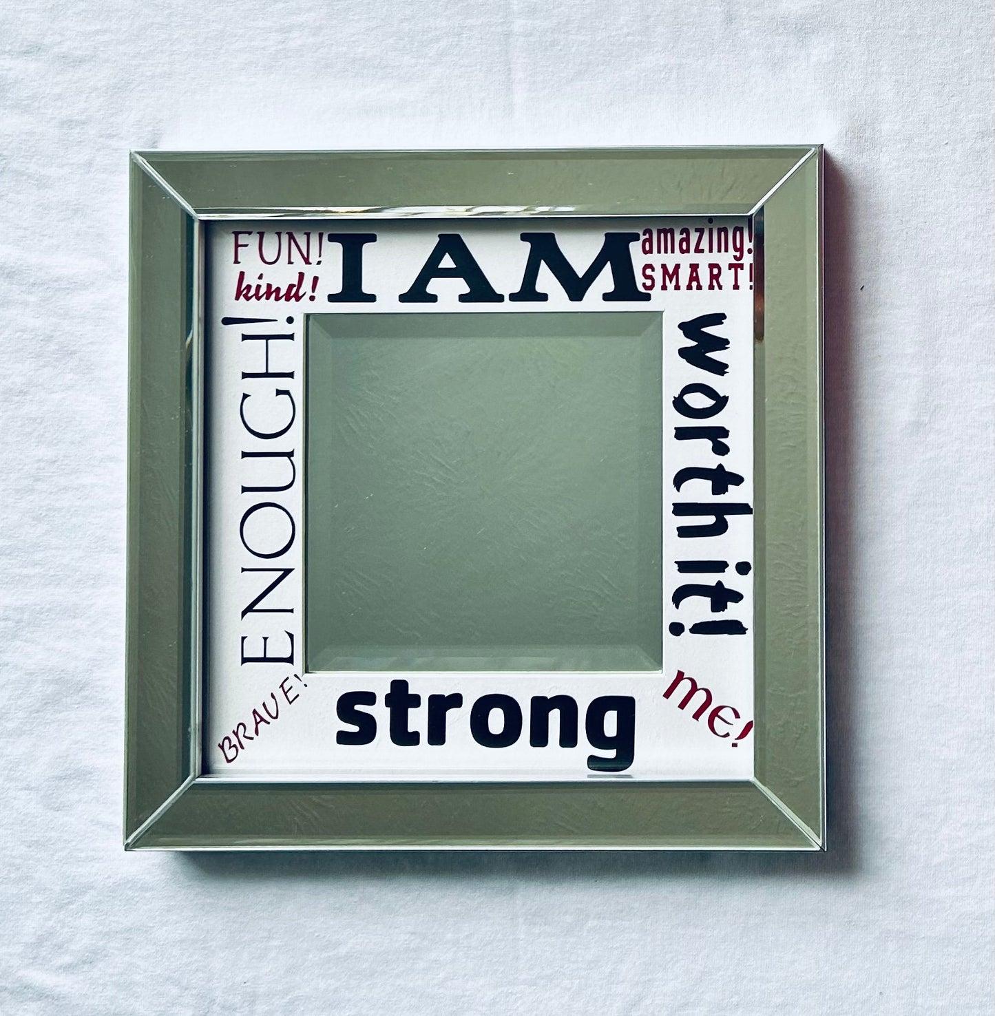 Motivational Framed Mirror with Words of Affirmation