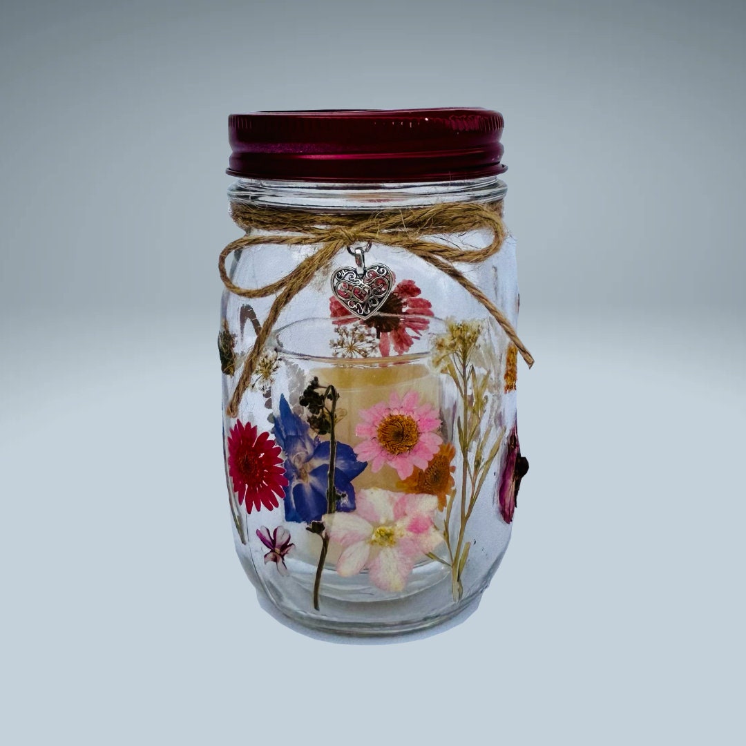 Mixed Color Dried Flowers Blooming Glow Jar Votive Candle Holder