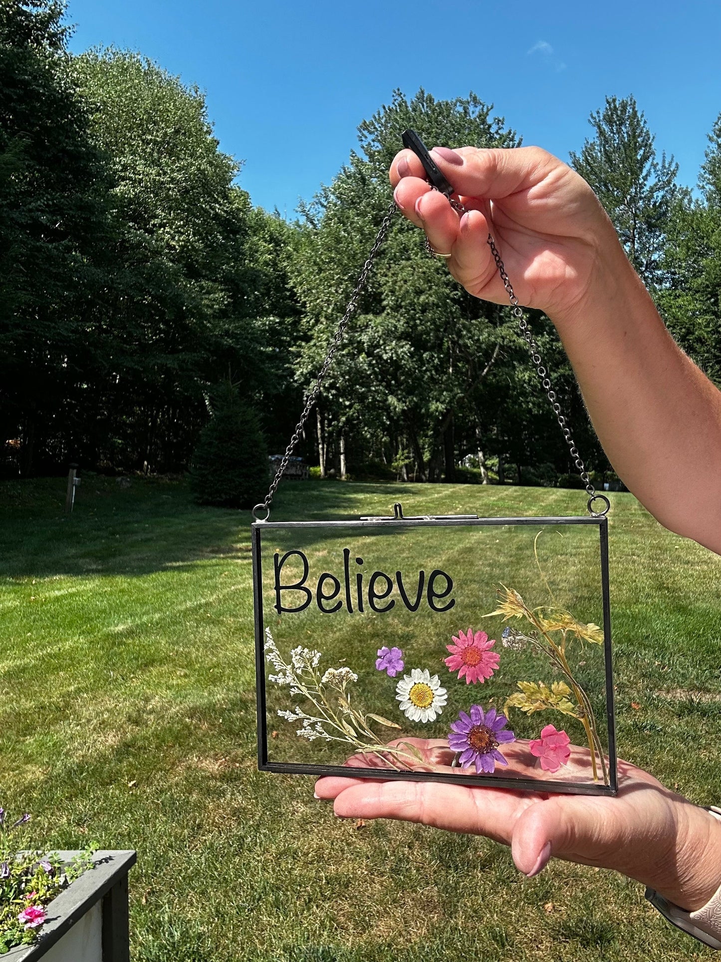 Pressed Flower Art with Affirmation Believe