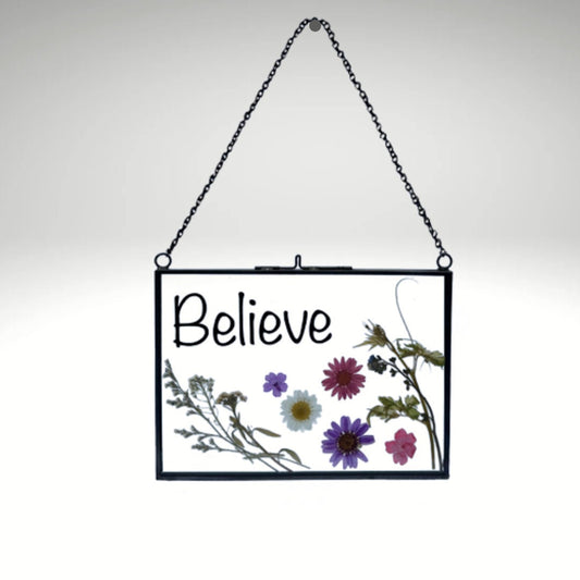 Pressed Flower Art with Affirmation Believe