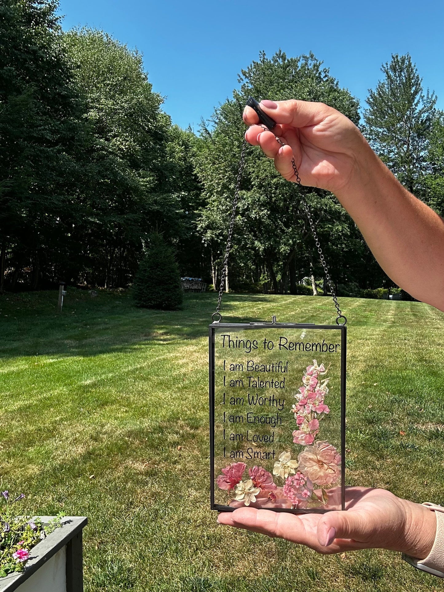 Pressed Flower Art with Affirmation List of Things to Remember