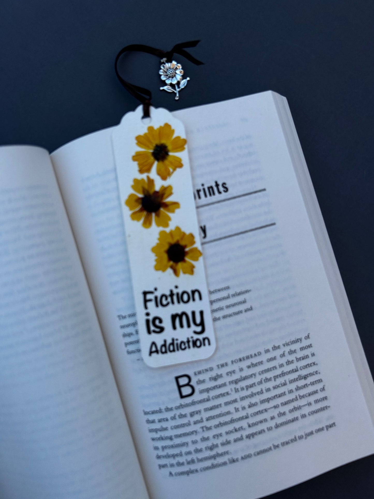 Floral Charm Bookmark - Fiction is My Addiction