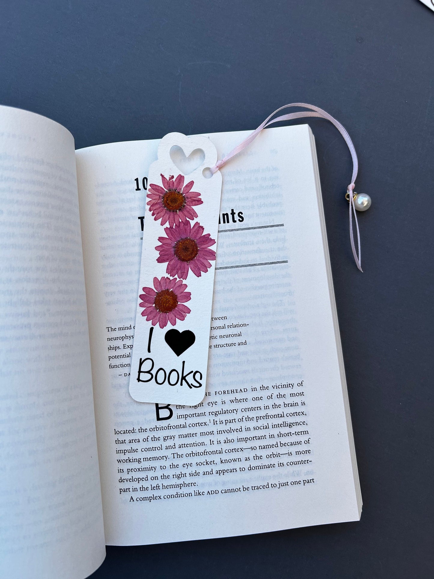 Floral Charm Bookmark - I "Heart" Books