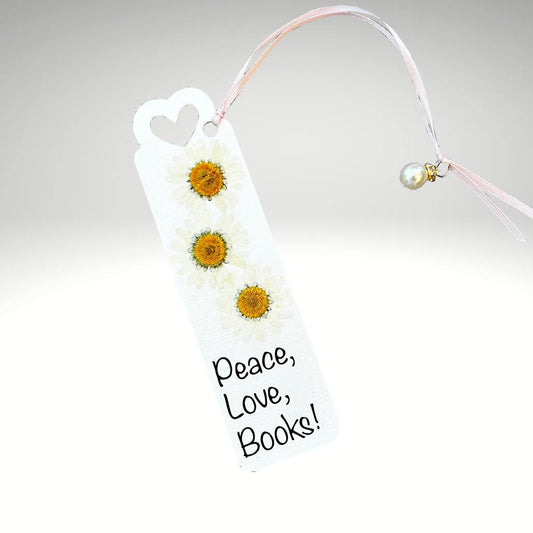 Floral Charm Bookmark - Peace, Love, Books