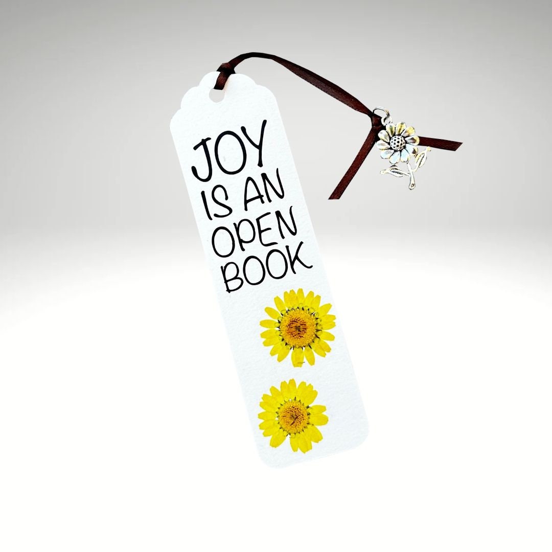 Floral Charm Bookmark - Joy is an Open Book