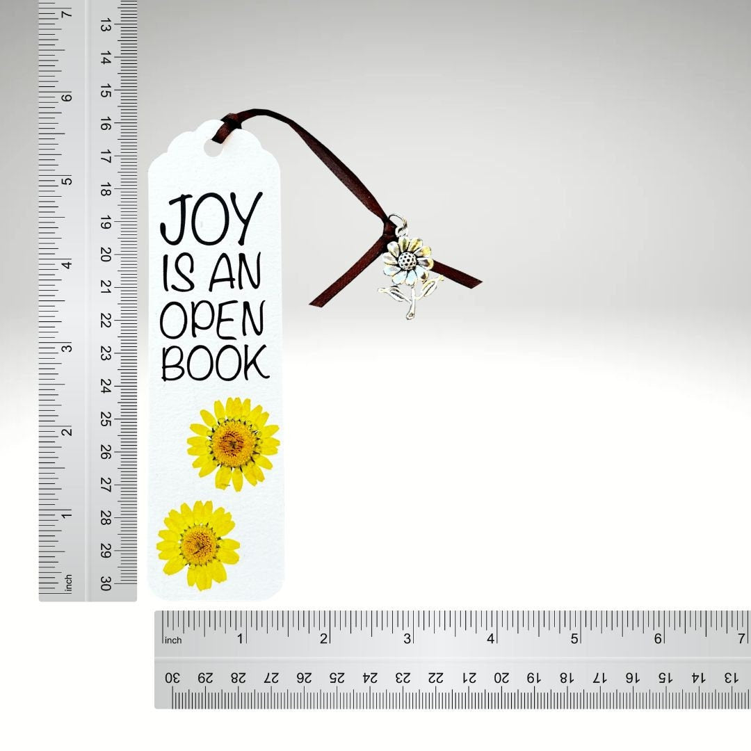 Floral Charm Bookmark - Joy is an Open Book