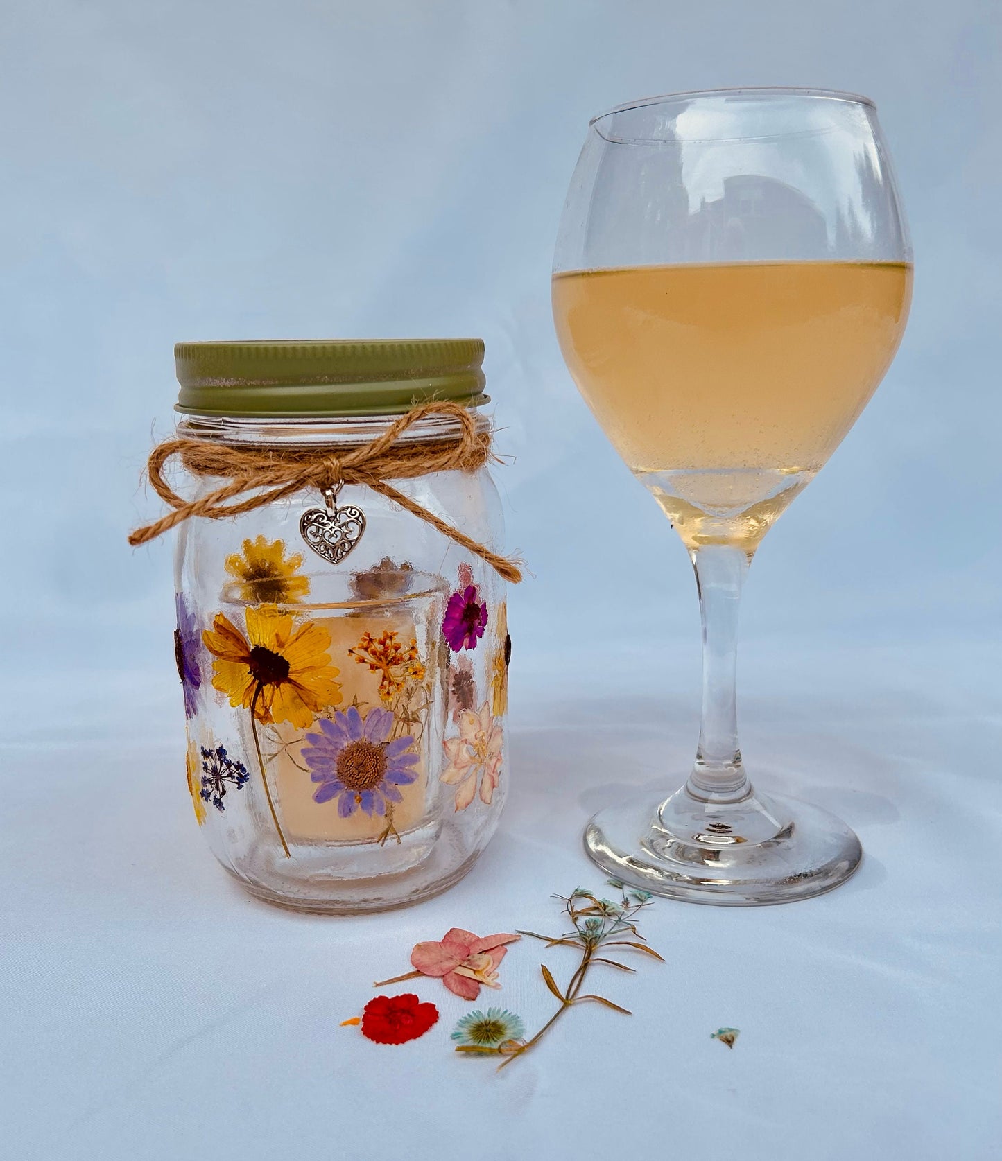 Lavender and Yellow Dried Flowers Blooming Glow Jar Votive Candle Holder