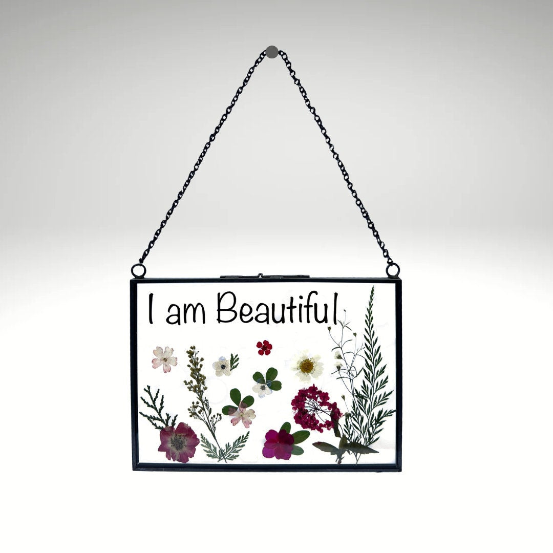 Group Pressed Flowers with Affirmations Double Glass Float Frame