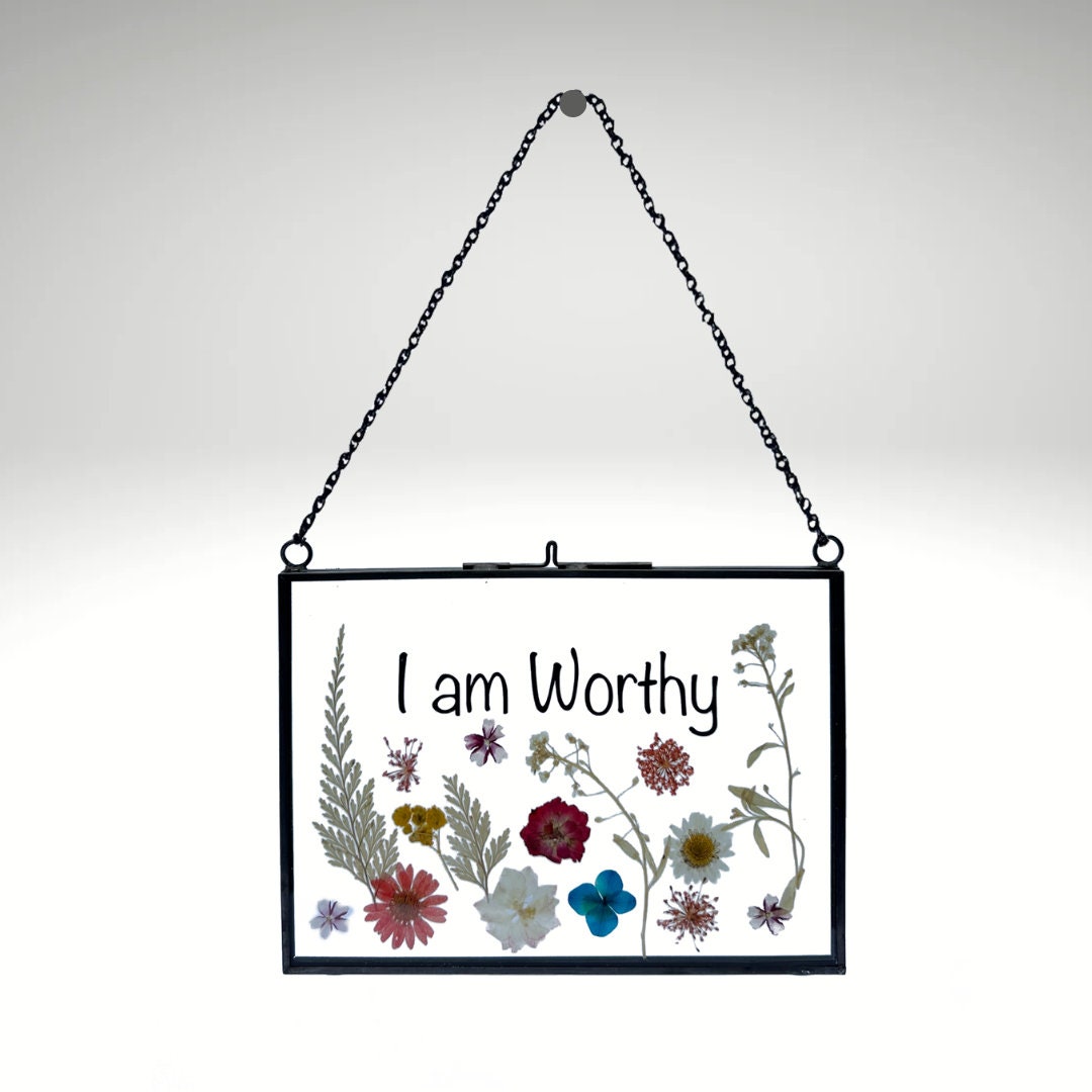 Group Pressed Flowers with Affirmations Double Glass Float Frame