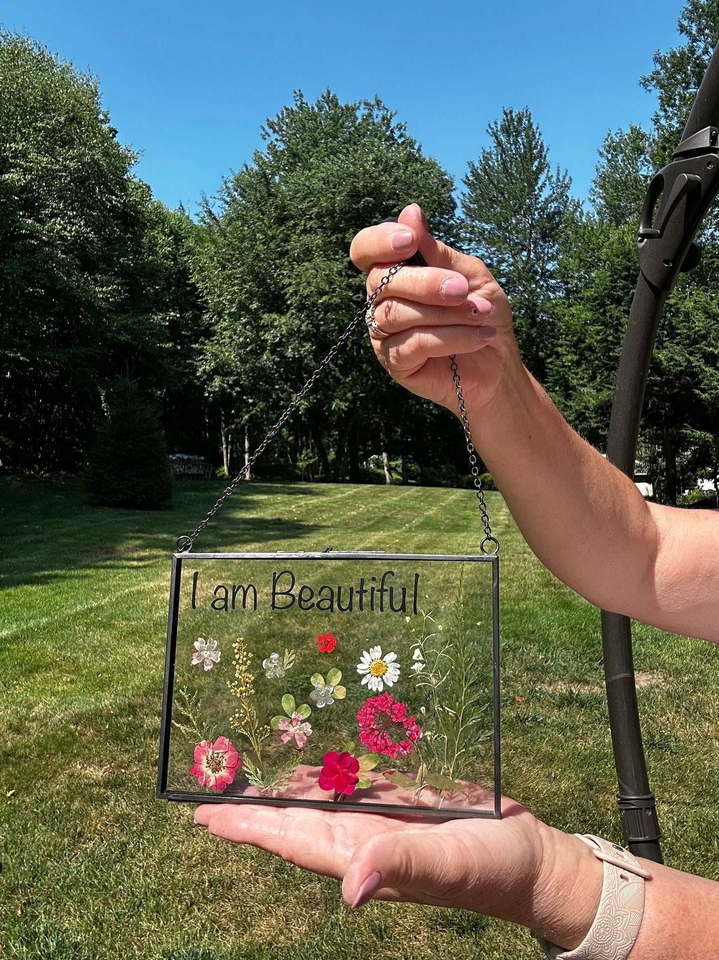 Pressed Flower Art with Affirmation I am Beautiful