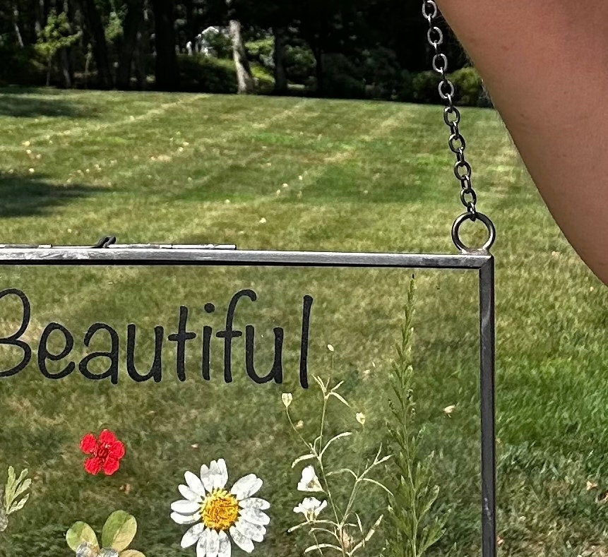 Pressed Flower Art with Affirmation I am Beautiful