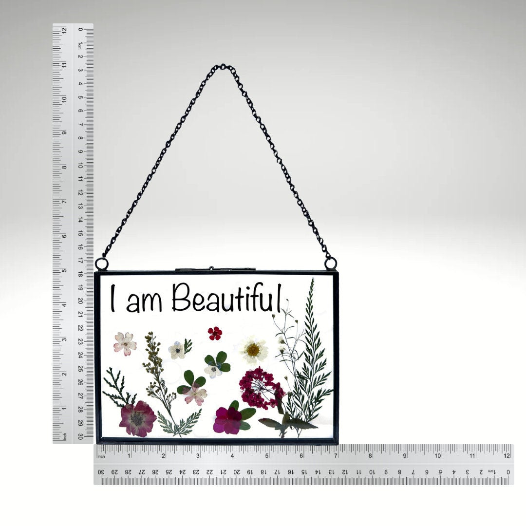 Pressed Flower Art with Affirmation I am Beautiful