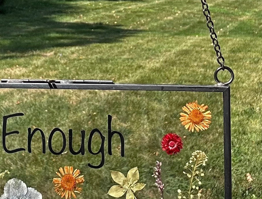 Pressed Flower Art with Affirmation I am Enough