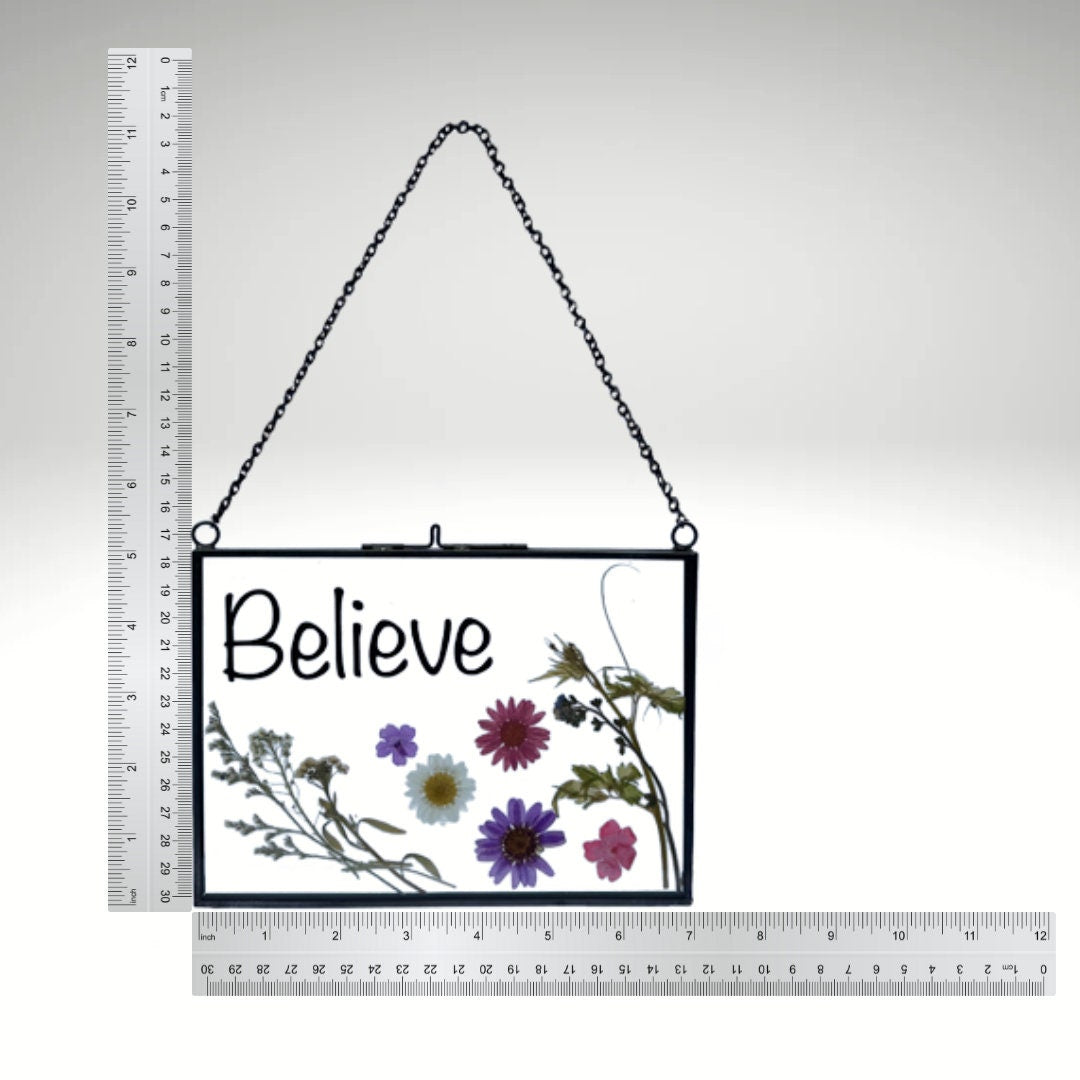 Pressed Flower Art with Affirmation Believe