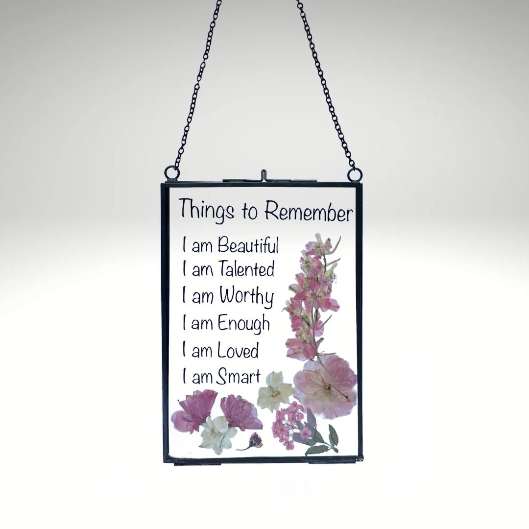 Pressed Flower Art with Affirmation List of Things to Remember