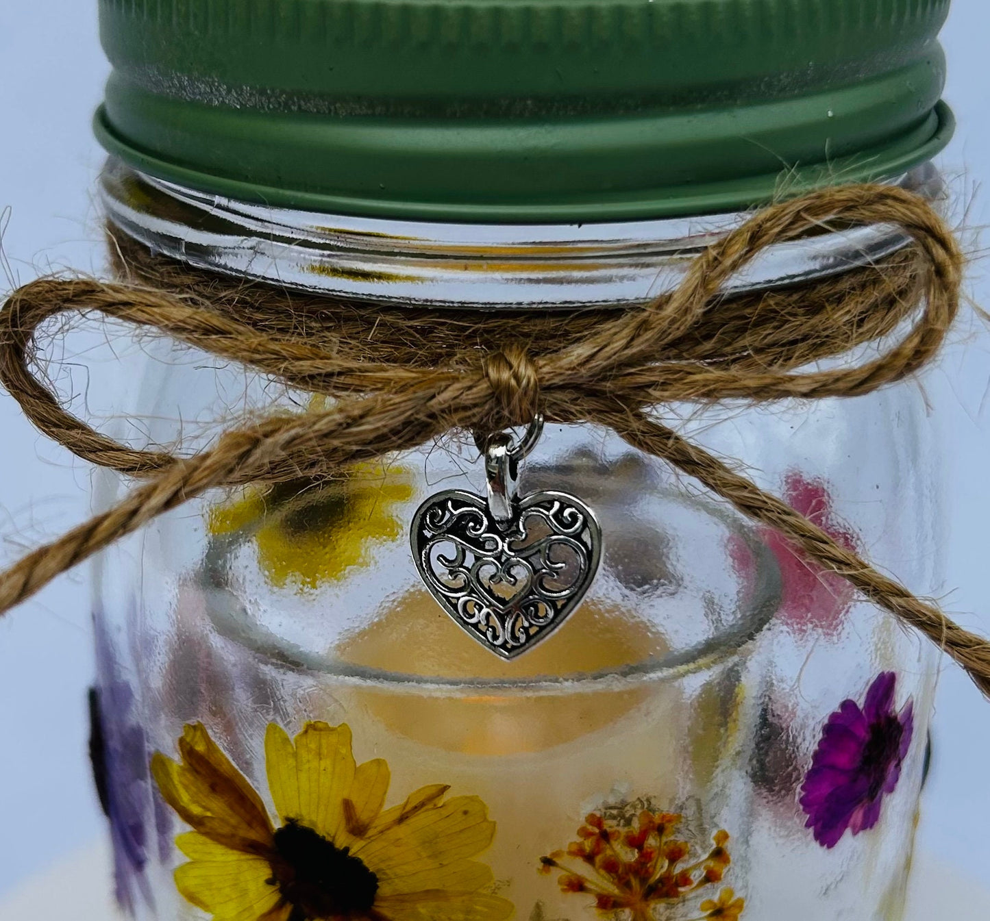 Pink and Red Dried Flowers Blooming Glow Jar Votive Candle Holder