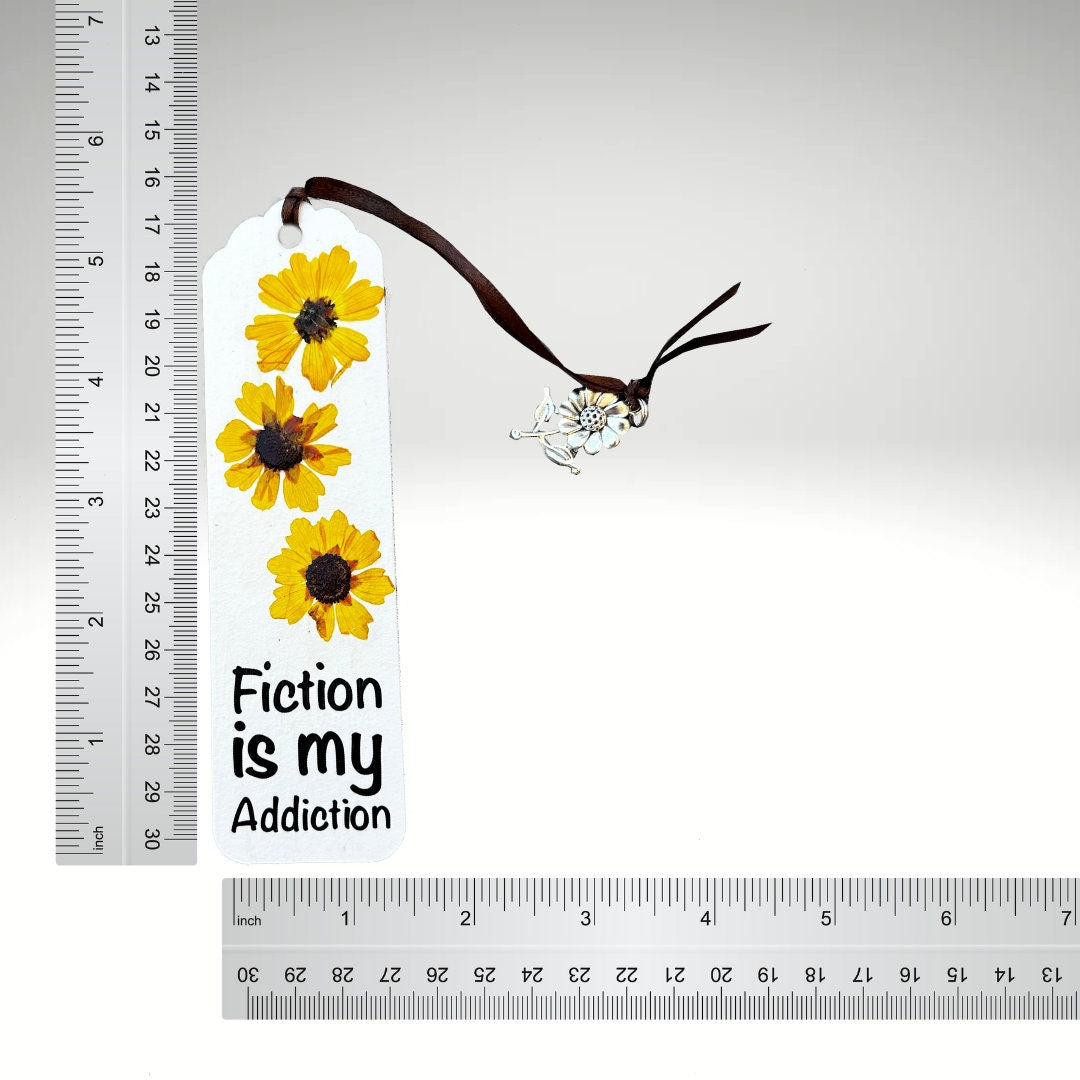 Floral Charm Bookmark - Fiction is My Addiction