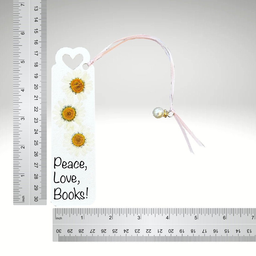 Floral Charm Bookmark - Peace, Love, Books