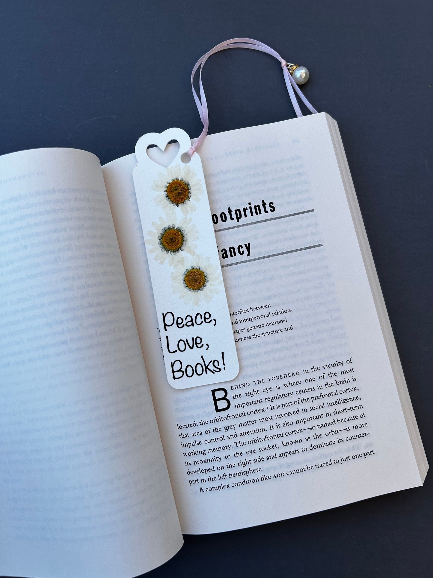 Floral Charm Bookmark - Peace, Love, Books